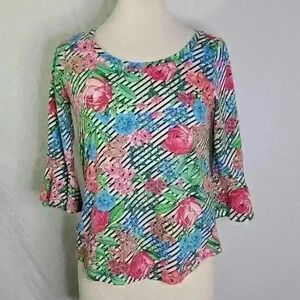 HANNAH Floral Rose Stripe Top sz S Cottagecore Boho